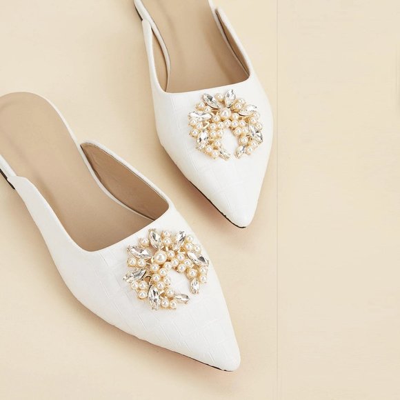 NEW Crocodile Pattern Flat Mules with Rhinestone & Faux Pearl, Sz EU 38( US 7.5) - Picture 4 of 14